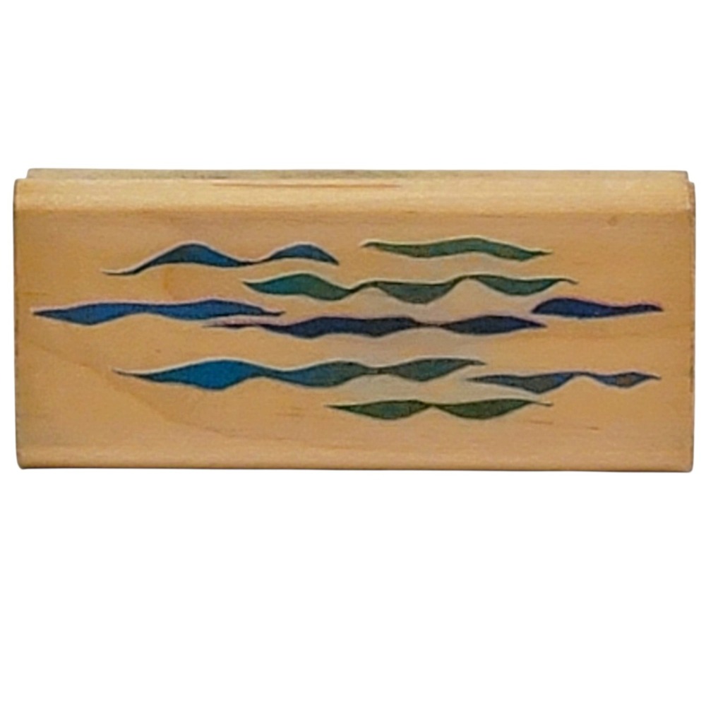 VTG 90s Rubber Stampede New Waves Stamp Z412C 1991 Streamers Wood Mounted 1x2.5‎